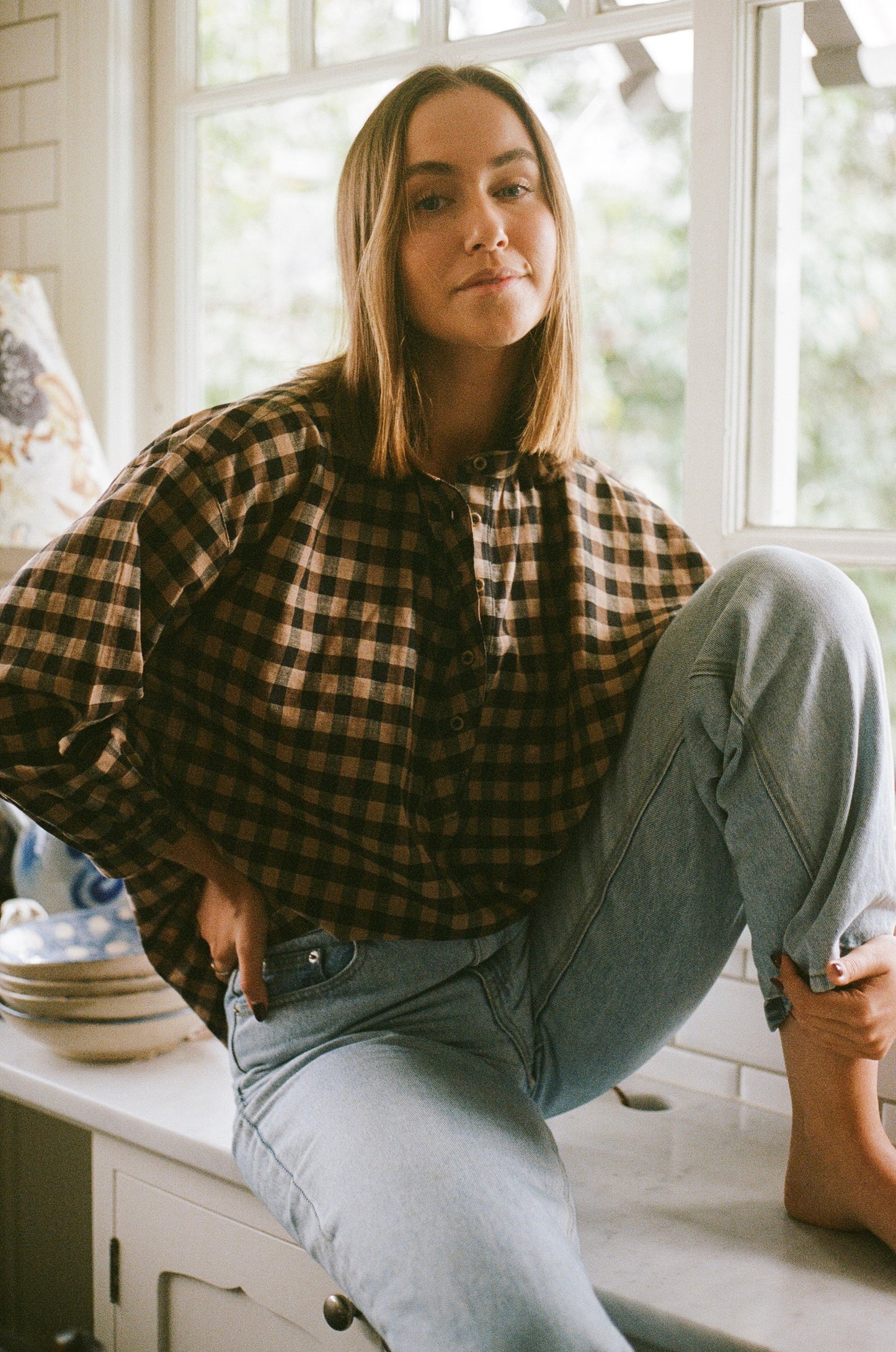 Soho blouse - Coffee Gingham