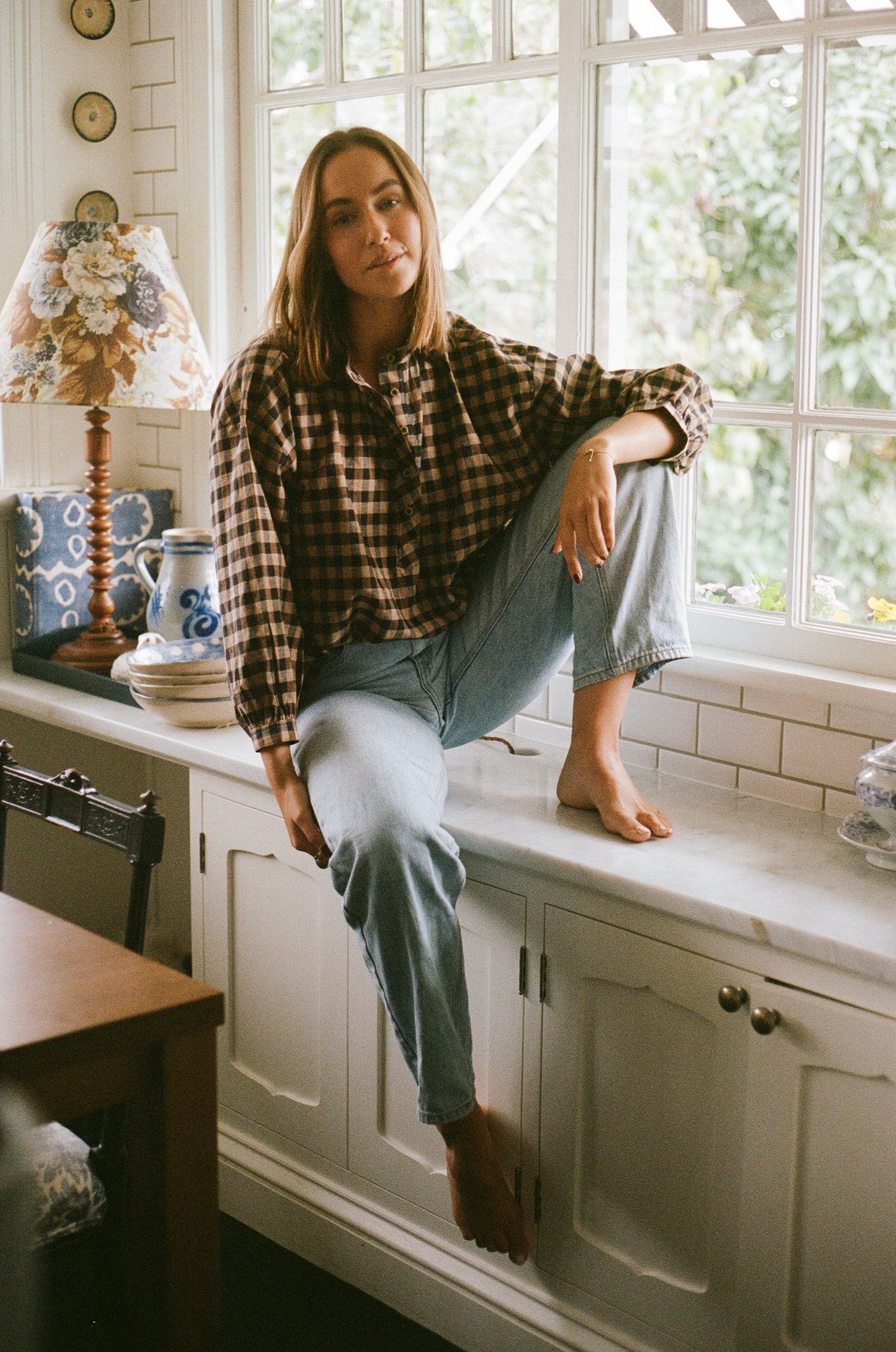 Soho blouse - Coffee Gingham