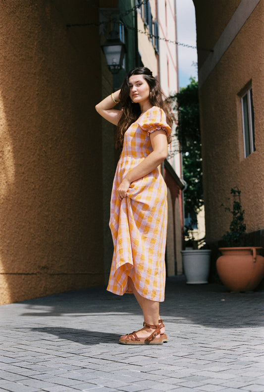 Marigold Dress - Orange & lilac