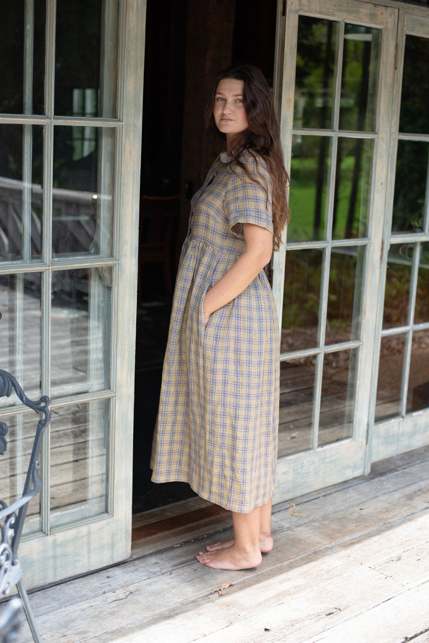 Audrey dress lemon & lilac plaid