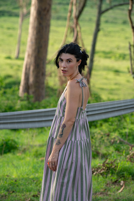 Vivian - lilac & olive stripe