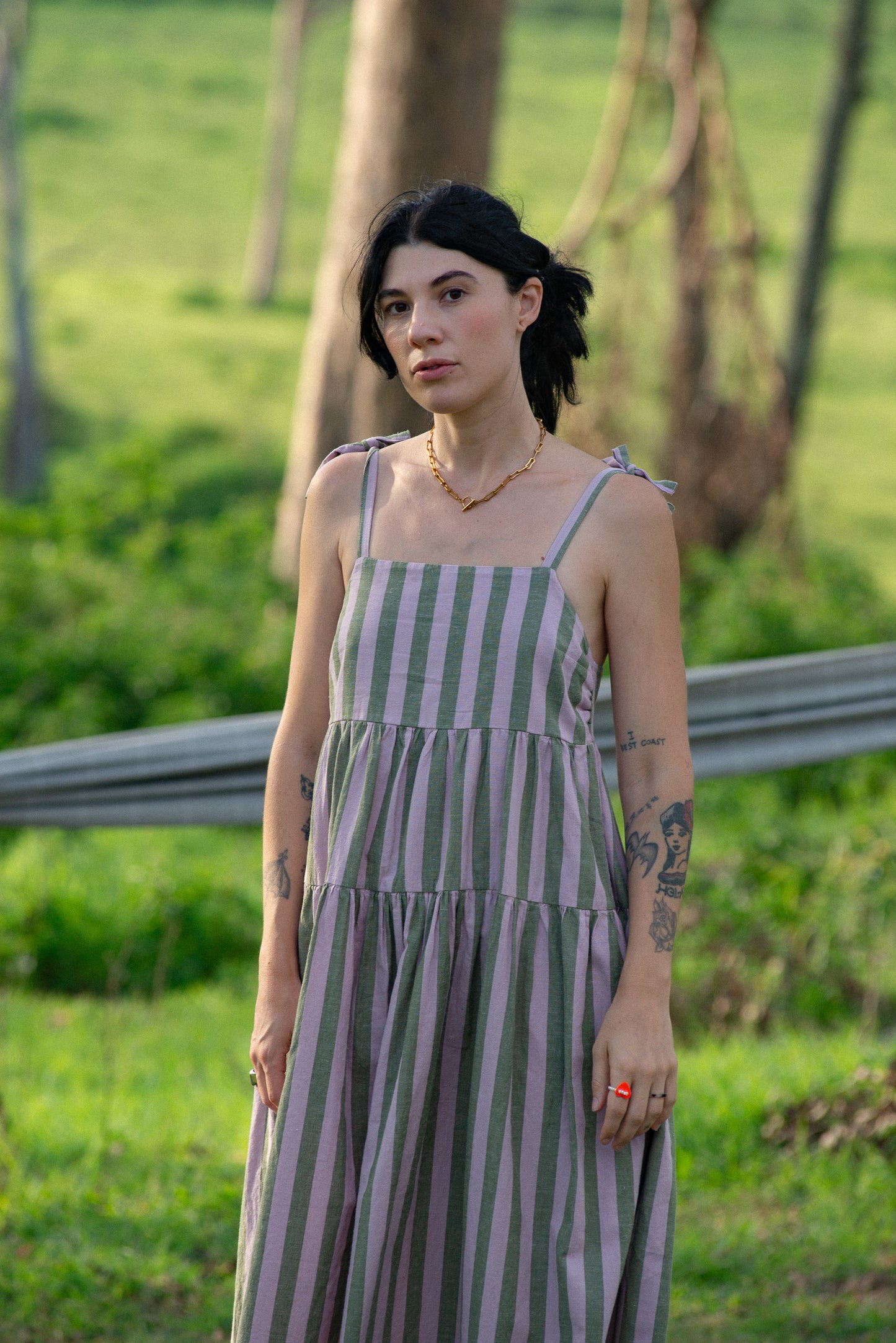 Vivian - lilac & olive stripe