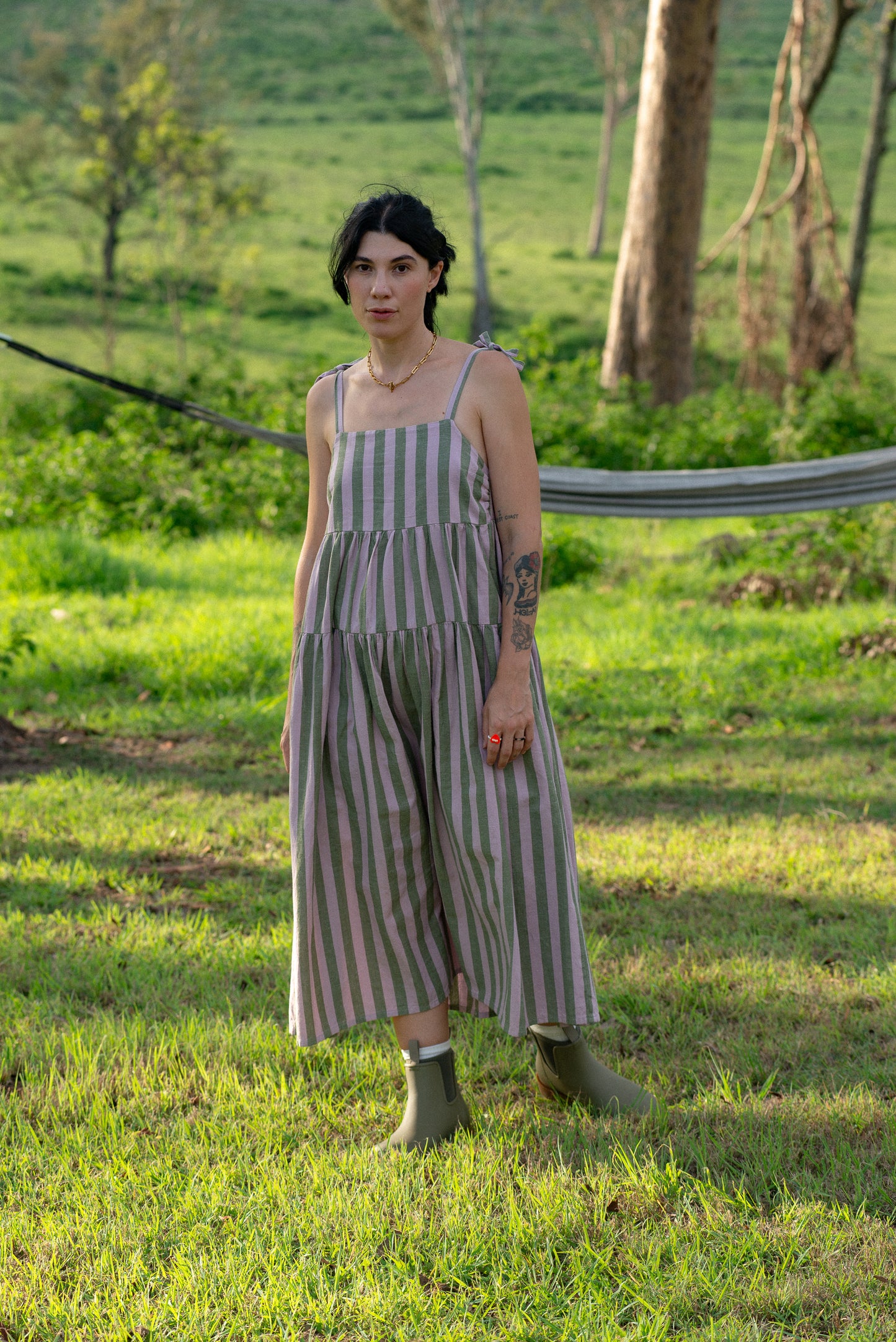 Vivian - lilac & olive stripe