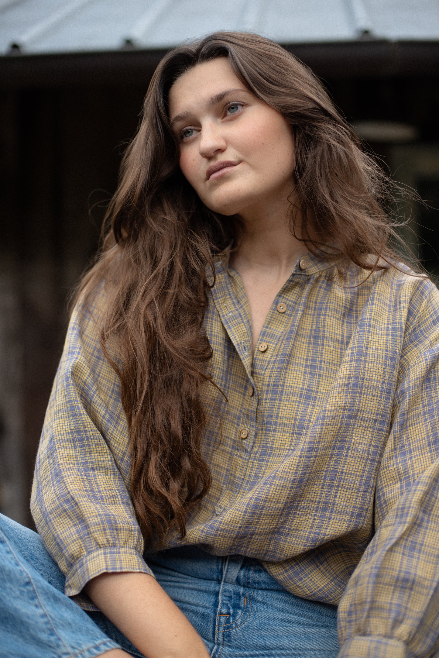 Soho blouse Lemon & lilac plaid