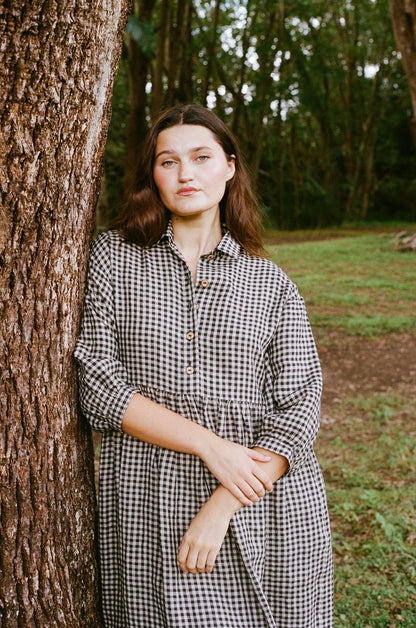 Grace dress - Black & oatmeal gingham