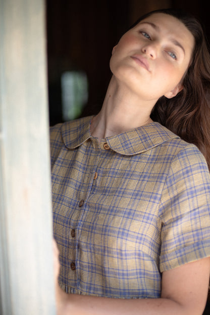 Audrey dress lemon & lilac plaid