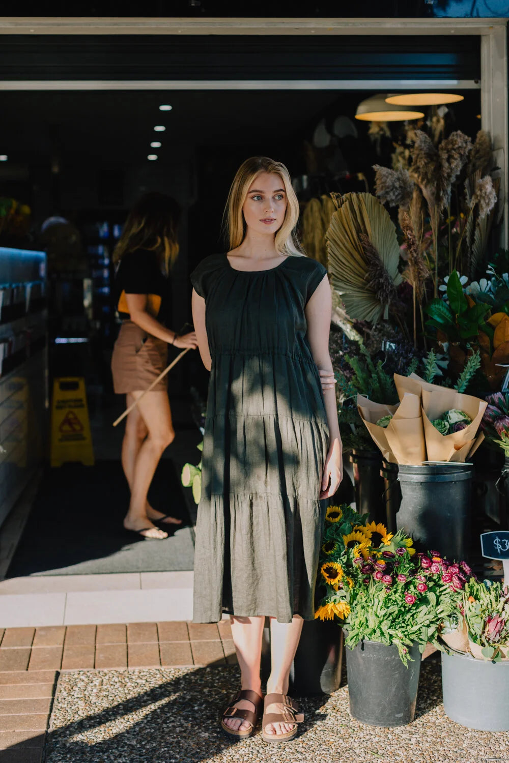 Clementine Peasant Dress - Military Green