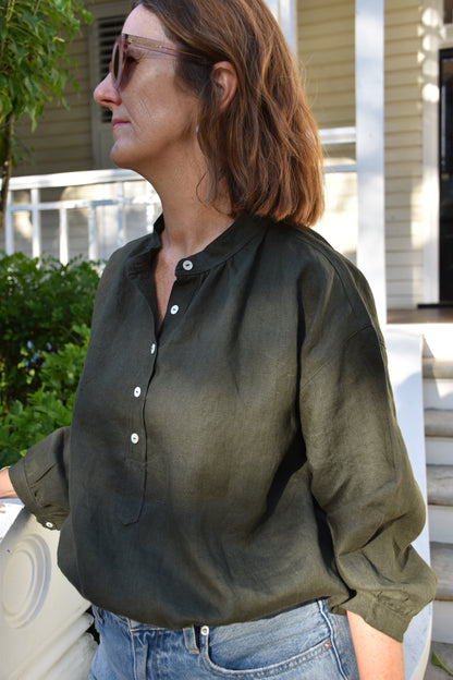Soho blouse - Military green linen