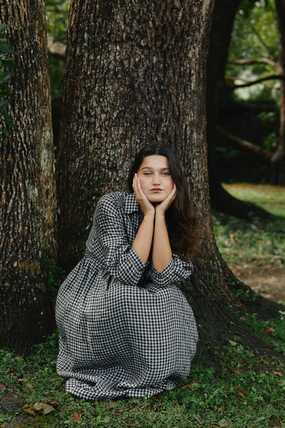 Grace dress - Black & oatmeal gingham