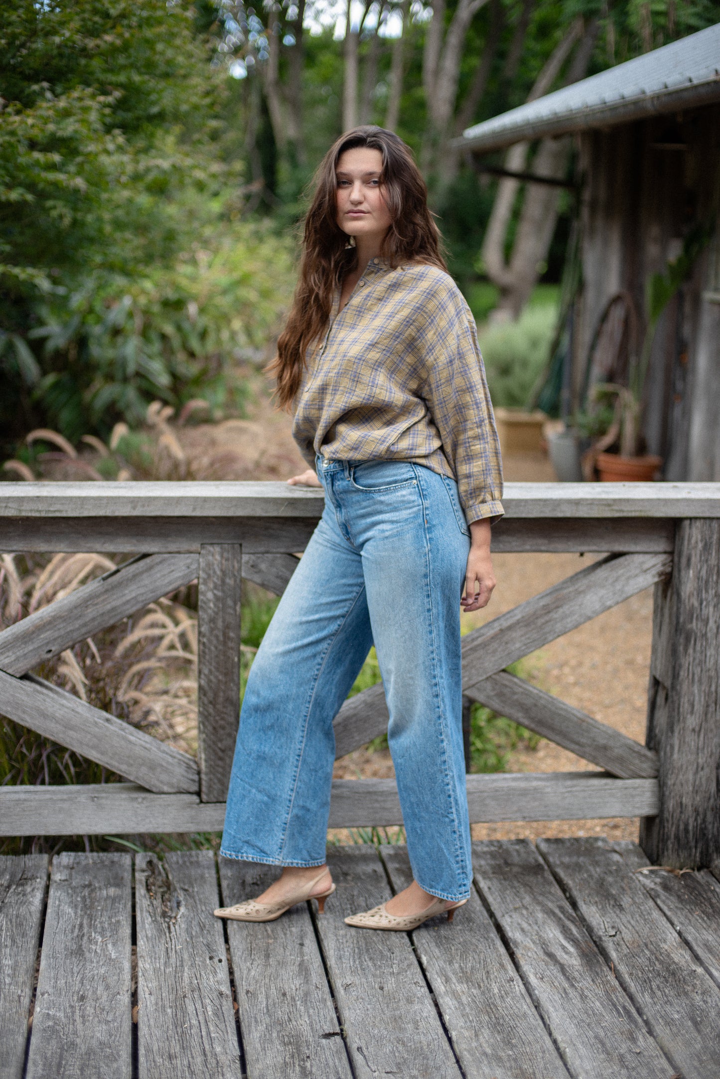 Soho blouse Lemon & lilac plaid