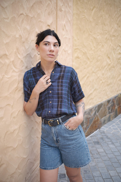 Beverly blouse - blue plaid