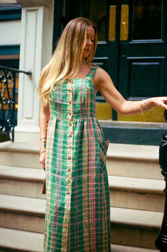 Charleston dress - Spring green plaid