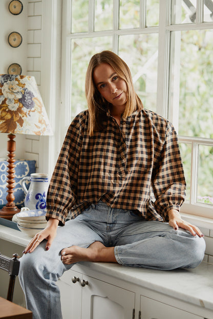 Soho blouse - Coffee Gingham