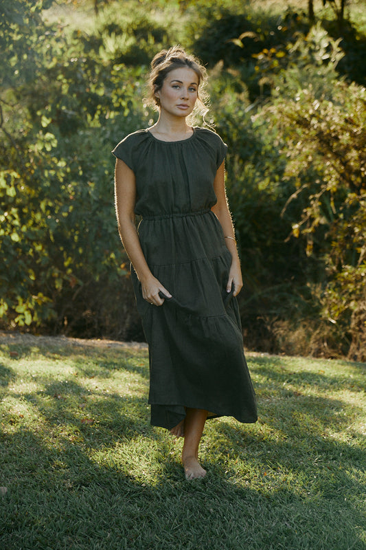 Clementine Peasant Dress - Military Green