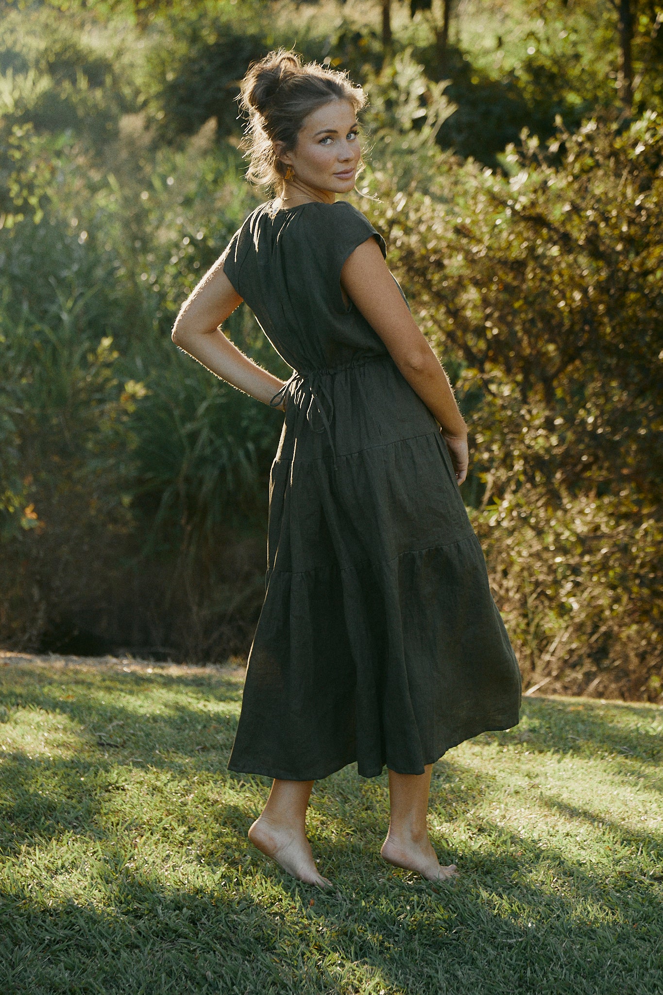 Clementine Peasant Dress - Military Green