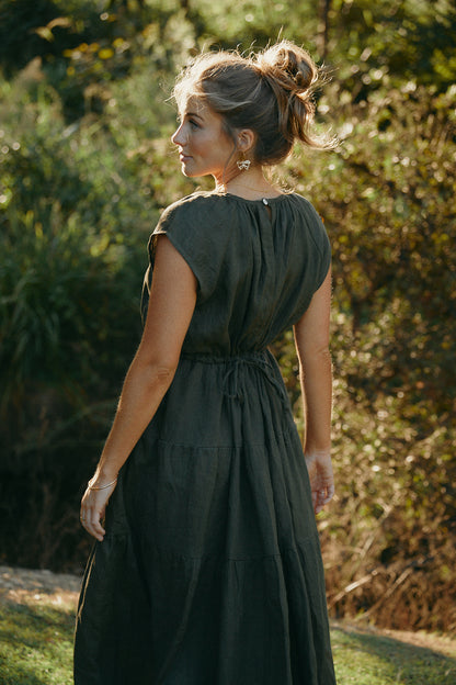 Clementine Peasant Dress - Military Green
