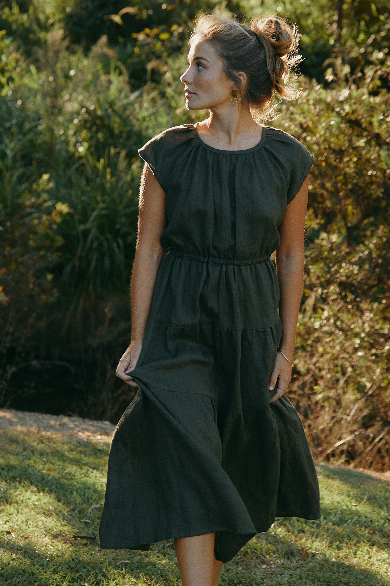 Clementine Peasant Dress - Military Green