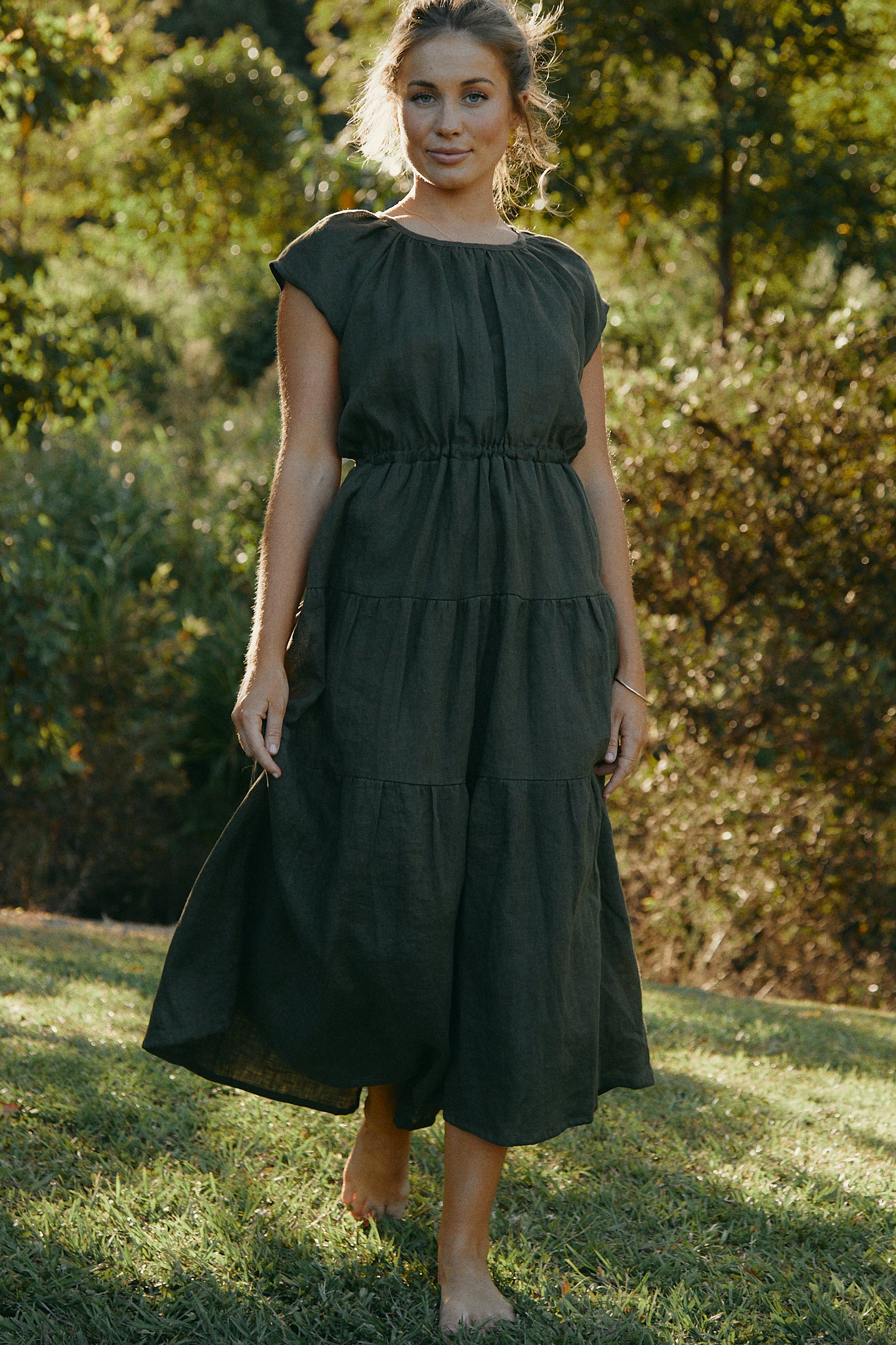 Clementine Peasant Dress - Military Green