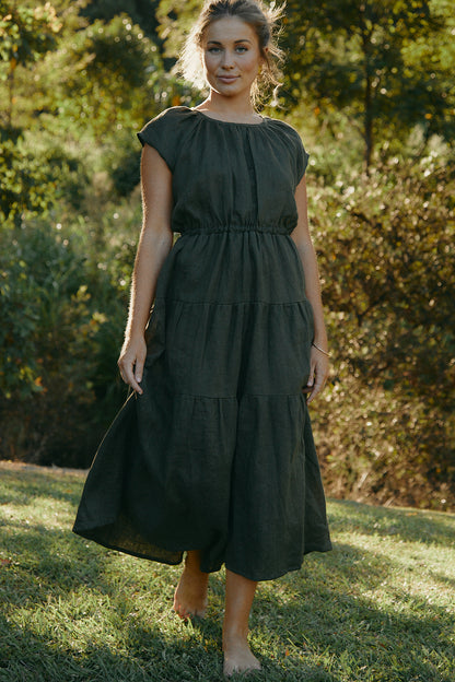 Clementine Peasant Dress - Military Green